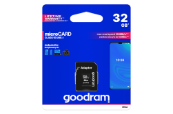 Karta pamięci micro SDHC 32GB GOODRAM klasa 10 UHS1 M1AA-0320R12 Karta pamięci micro SDHC 32GB GOODRAM klasa 10 UHS1 M1AA-0320R12